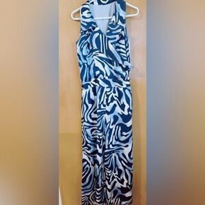Blue and White Abstract Print jumpsuit